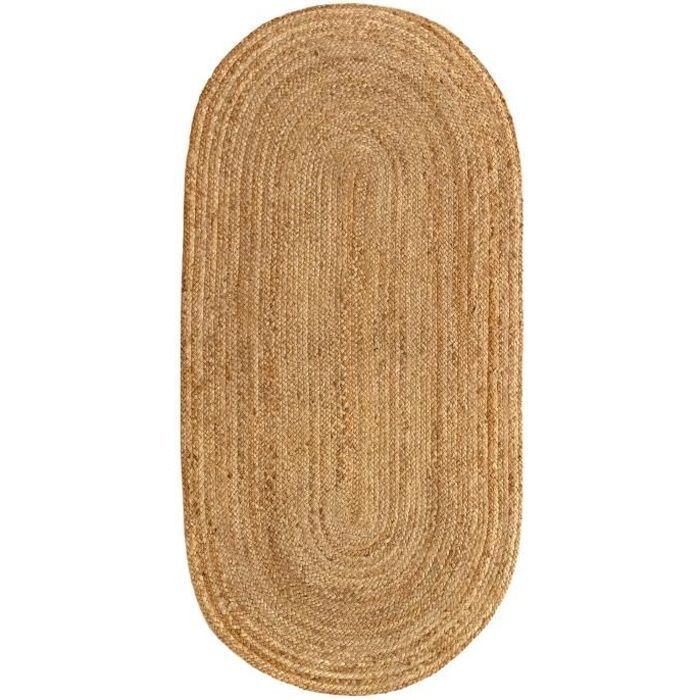 Alfombra HAMID para salón y dormitorio - Alfombra ovalada Alhambra de yute natural - 100 % fibra de yute natural - Tejida a mano - Alfombra de 70 x 140 cm