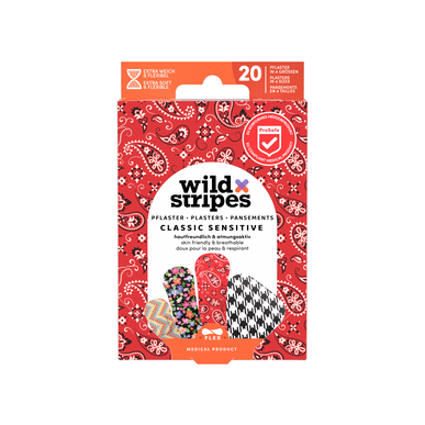 Tiritas Wild Stripes Classic Sensitive, 4 tamaños, fijación fuerte, 20 unidades.