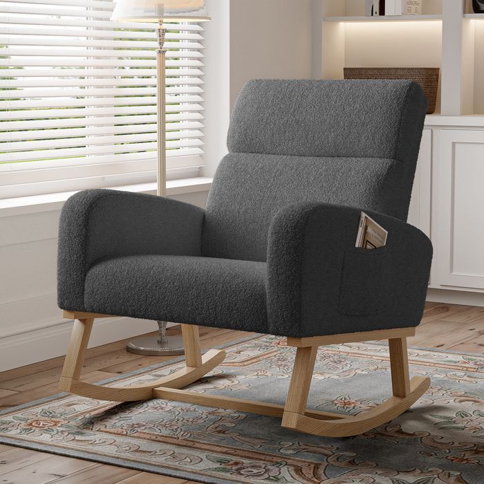 Fauteuil à Bascule - LUMINARIX - Rocking Chair - Gris foncé - Pieds en bois massif - Style Scandinave