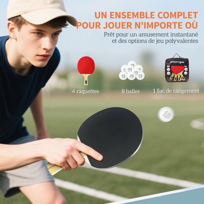 Set da ping-pong - SPORTNOW - 4 racchette + 8 palline + 1 borsa - per amatori, principianti ed esperti