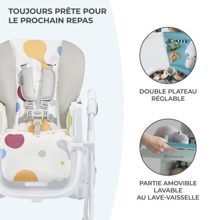 Seggiolone YUMMY Baby - KINDERKRAFT - Multicolore - Regolabile - Vassoio rimovibile - Ruote
