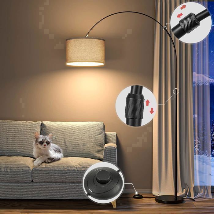 Modlicht Classic Stehleuchte JASMIN 165–180 cm | E27 9W LED-Leuchtmittel inklusive, beiger Leinenschirm, Fußschalter