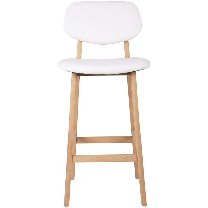 WOLTU Set of 2 Faux Leather and Wood Bar Stools with Backrest, 43x37.5x91.5cm, White