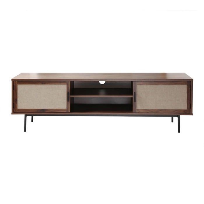CALICOSY - Mueble para TV con acabado en nogal y frentes de tela, 140 cm de ancho, JETSON - Madera oscura
