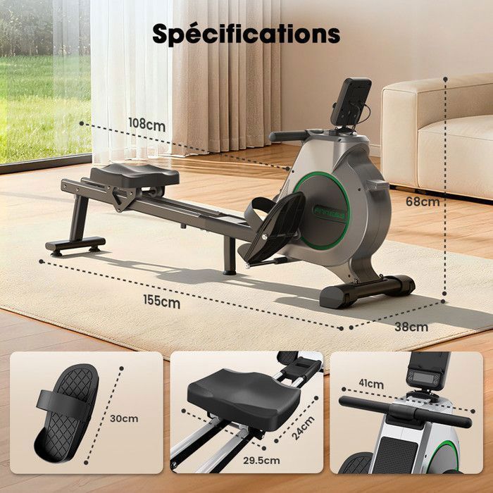 Magnetic Rowing Machine - 16 Resistance Levels - 160kg Capacity - LCD Screen - Kinomap Compatible - Robust and Stable - Quiet