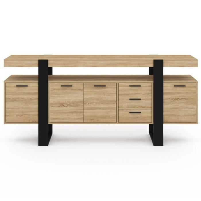 IDMARKET 180 cm PHOENIX XXL dressoir met 4 deuren en 3 lades, hout en zwart