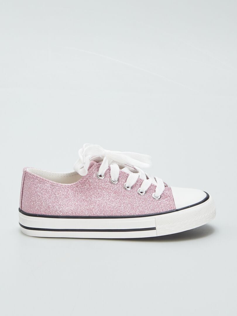 Lage canvas sneakers met pailletten - ROZE