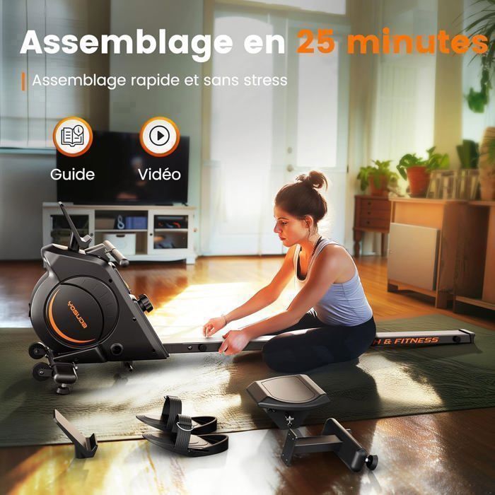 YOSUDA Rameur Magnétique 16 Niveaux - Silencieux avec App & Écran LCD, Capacité 160 kg, Cardio, Rangement Vertical, Montage Facile