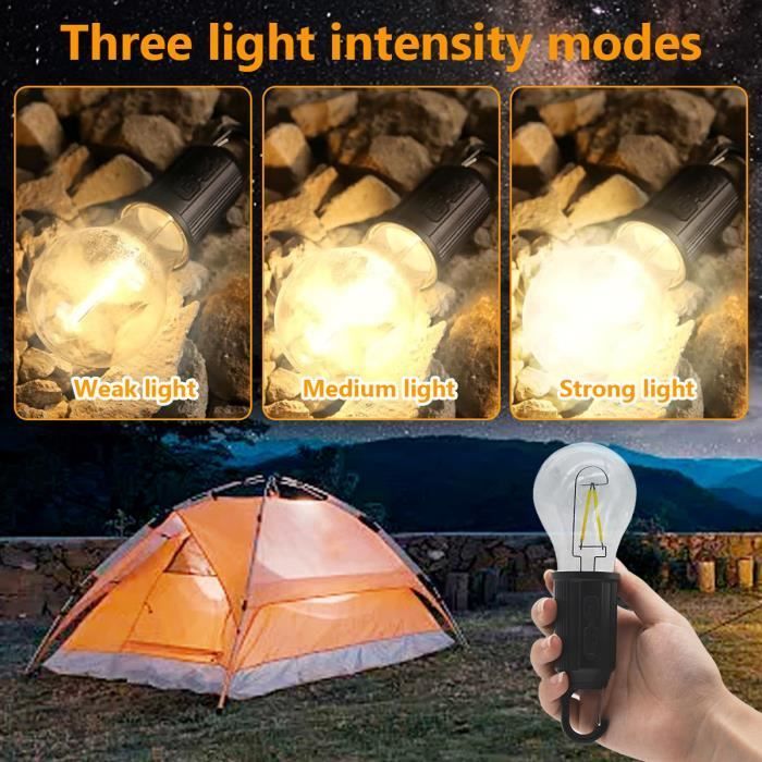 Wiederaufladbare, tragbare LED-Campinglampe, 4er-Pack Zeltlampen mit Haken, 3 Helligkeitsstufen einstellbar