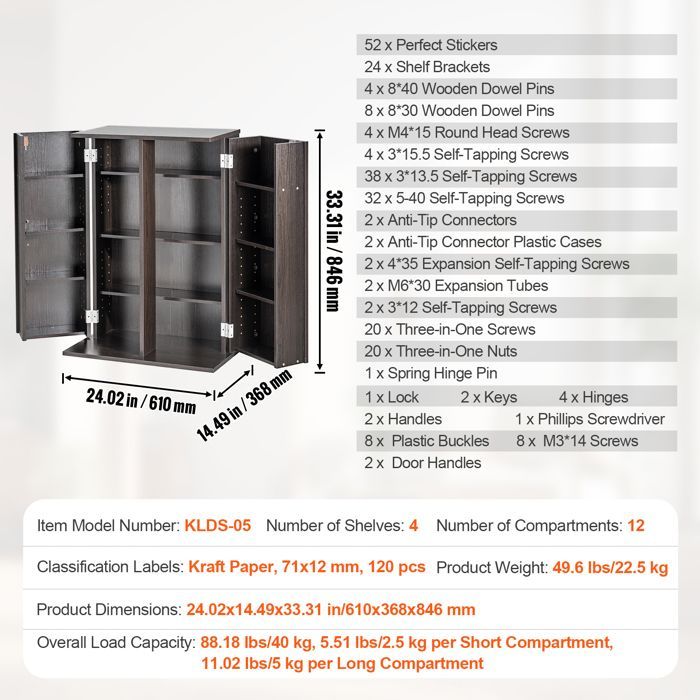Meuble de Rangement Multimédia-VEVOR-Peut Accueillir 576 CD-pour Organiser les CD, DVD et Collections de Jeux Vidéo