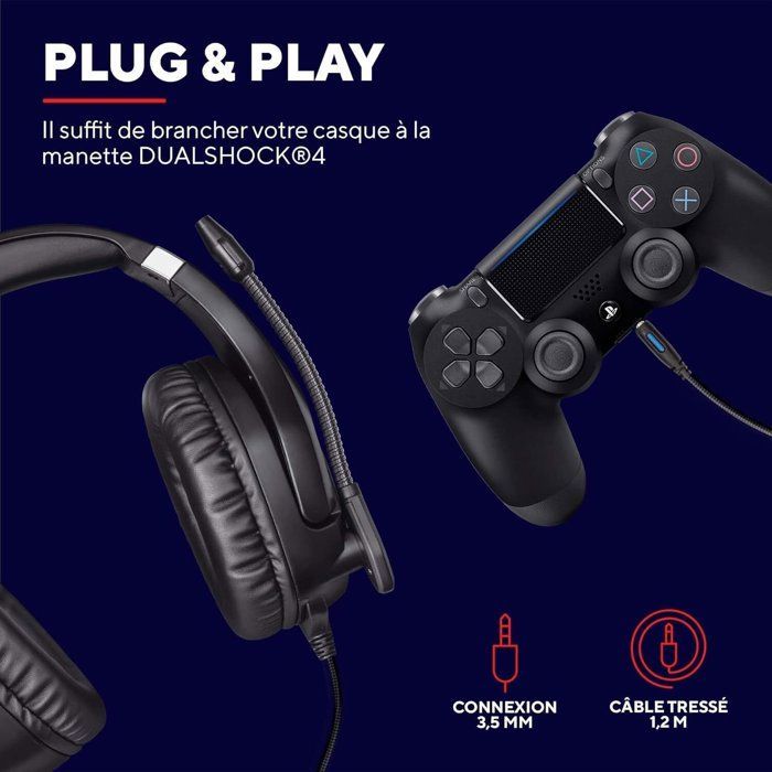 Auriculares para juegos TRUST GXT 488 Forze - Licencia oficial para PS4/PS5 - Micrófono plegable - Cable trenzado de 1,2 m