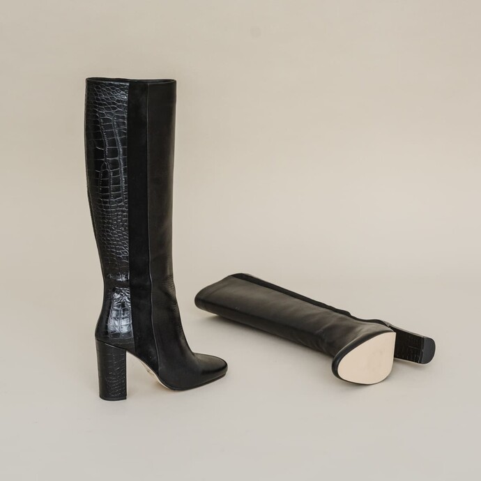Bottes à talons  en cuir et velours noir