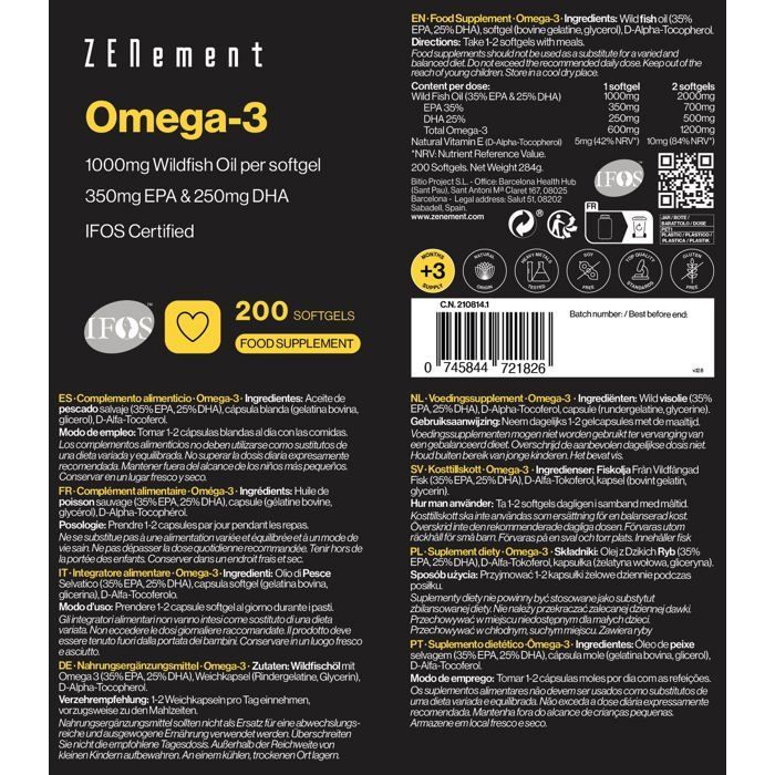 Omega-3 1000 mg wilde visolie per capsule - 200 capsules