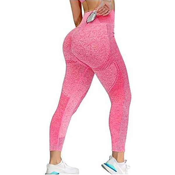 Leggings de sport taille haute sans coutures pour femme, style gym, rose, taille L : Sports et loisirs de plein air