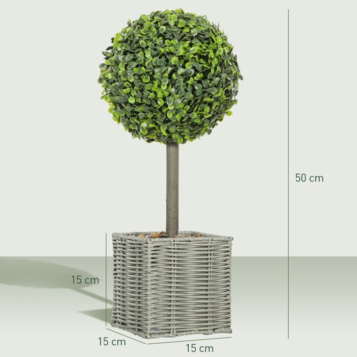 Juego de 2 plantas artificiales - HOMCOM - maceta de plástico trenzado y guijarros - 50 cm de alto - verde