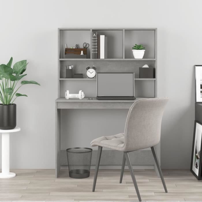 vidaXL Bureau avec étagères Gris béton 102x45x148 cm Bois d'ingénierie 823004