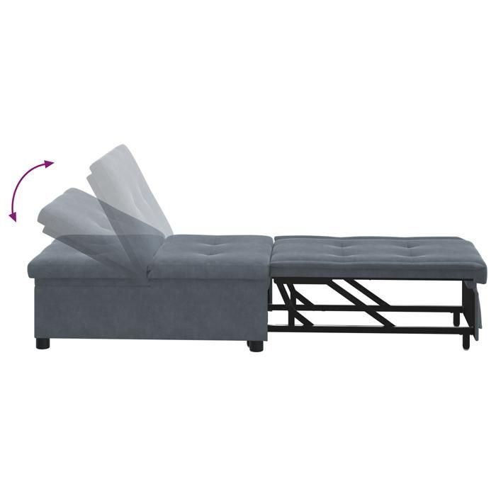 273851& Divano letto 3 in 1, lettino trasformabile, in velluto grigio scuro