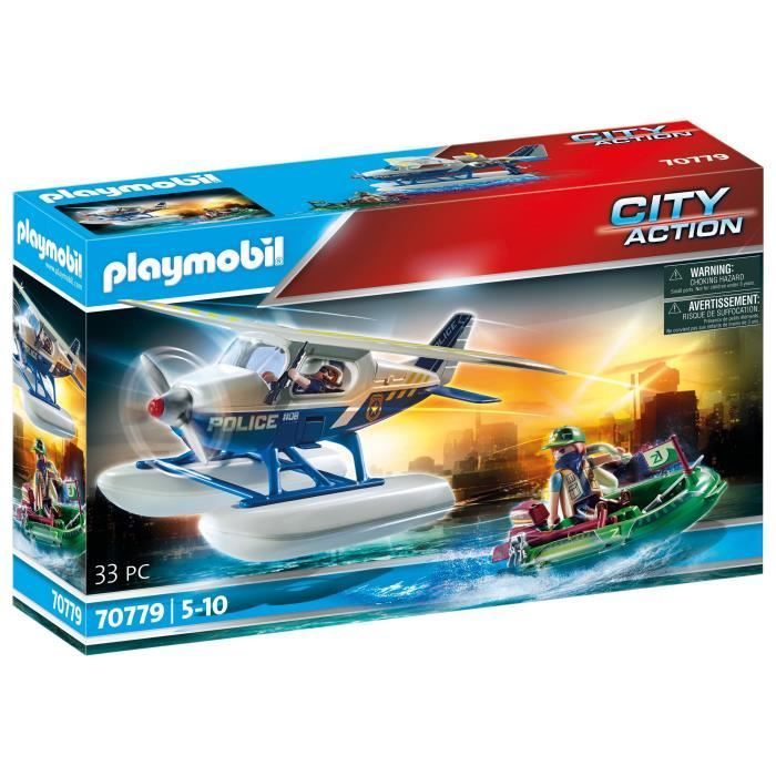 PLAYMOBIL – 70779 – Polizei- und Banditen-Wasserflugzeug – Blau – Playmobil City Action – 33 Teile
