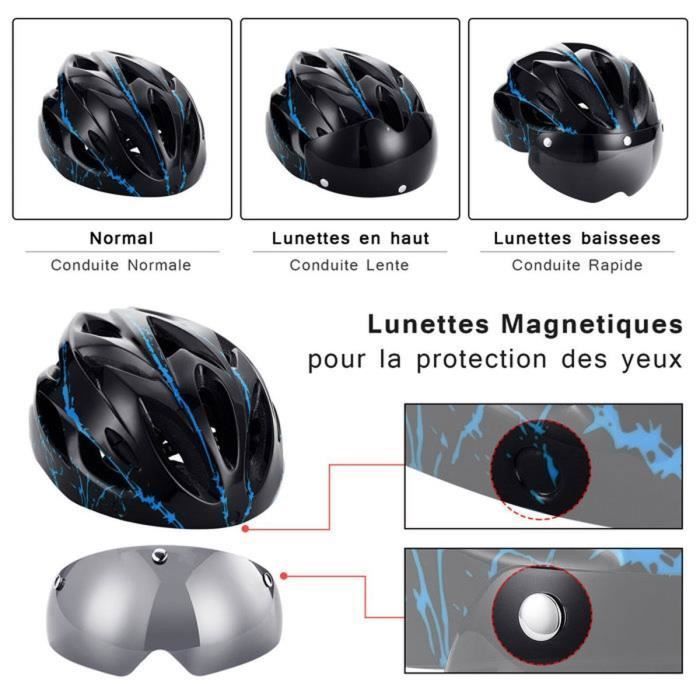 Casque Vélo Adulte Femme Homme avec Visière, Casque pour VTT Vélo Trottinette Électrique avec Tour de Tête 52-62CM, Noir et Bleu