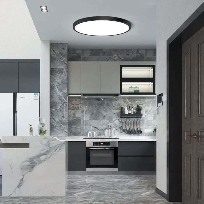 DORLINK Ronde Zwarte LED Plafondlamp IP50 30x30cm – Moderne Waterdichte Lamp voor Badkamer, Slaapkamer, Keuken, Woonkamer