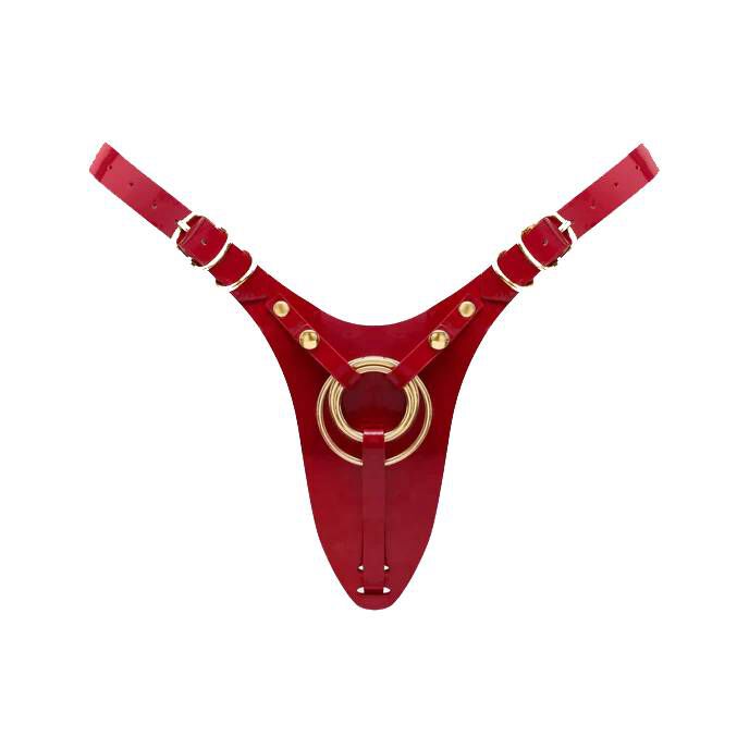 Usnjeni oprsnik Strap-On-Me, čudovito rdeč, sijoč