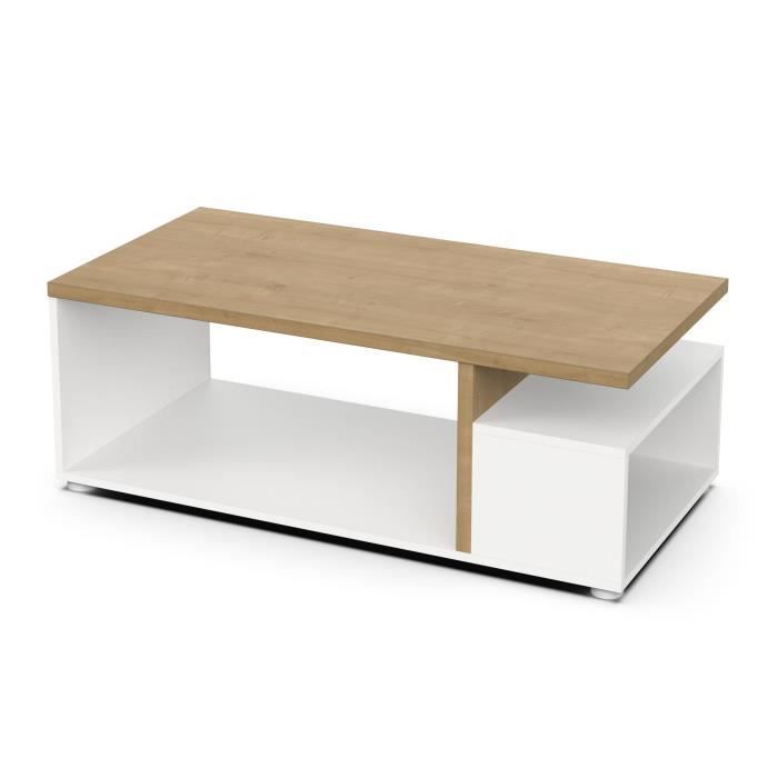 Conjunto de salón ACCESS: Mesa de centro + mueble para TV + aparador de 4 puertas - Acabado en roble Hamilton y blanco