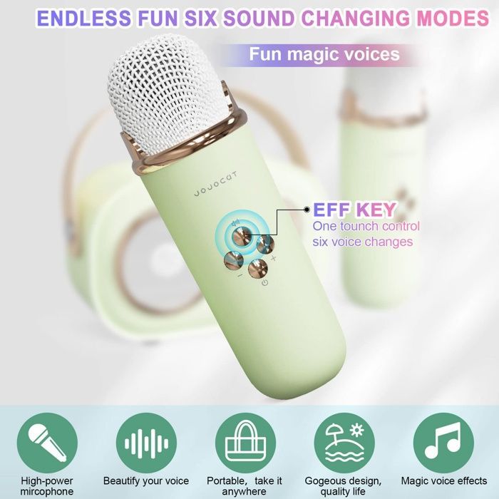 Mini karaoké mignon, Bluetooth portable avec micro, pour fêtes enfants et adultes (vert)