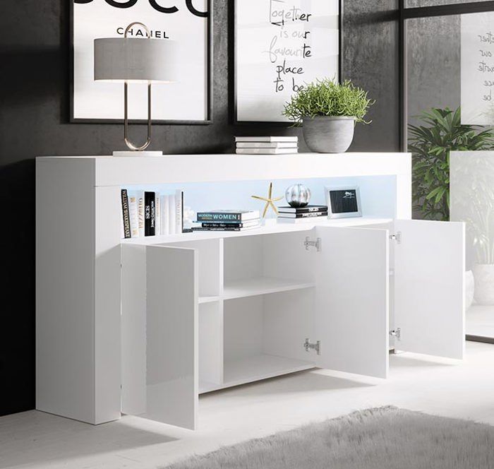 Aparador con LED - Blanco - AKER - 155 x 91,5 x 37 cm