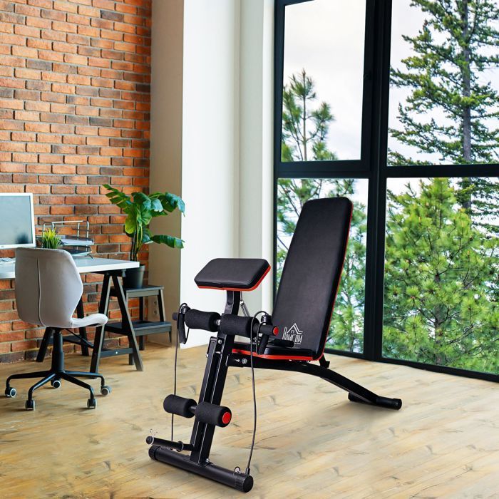 HOMCOM - Entrenador abdominal - Acero, ABS - 160x54x106cm - Negro, Rojo