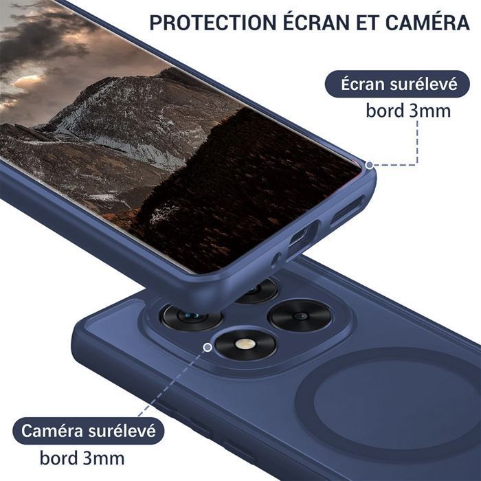 Coque pour Xiaomi Redmi Note 15 5G/4G - avec Anneau Magnétique et Vitre Caméra - Bleu Marine