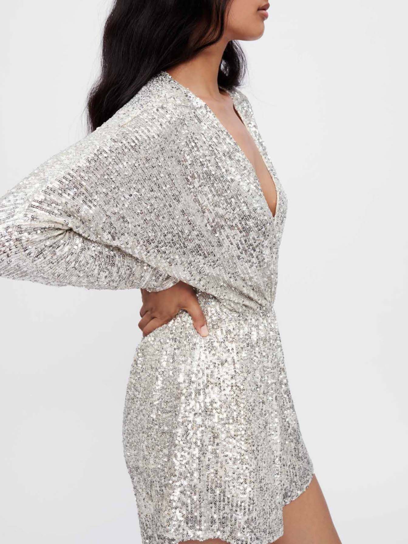 Jumpsuit volledig bedekt met pailletten - Zilver