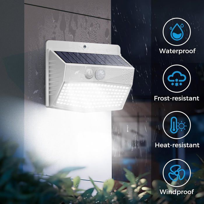Luminária solar externa com sensor de movimento [3 LEDs de 138 unidades] Luz sem fio à prova d'água com 3 modos de iluminação externa solar