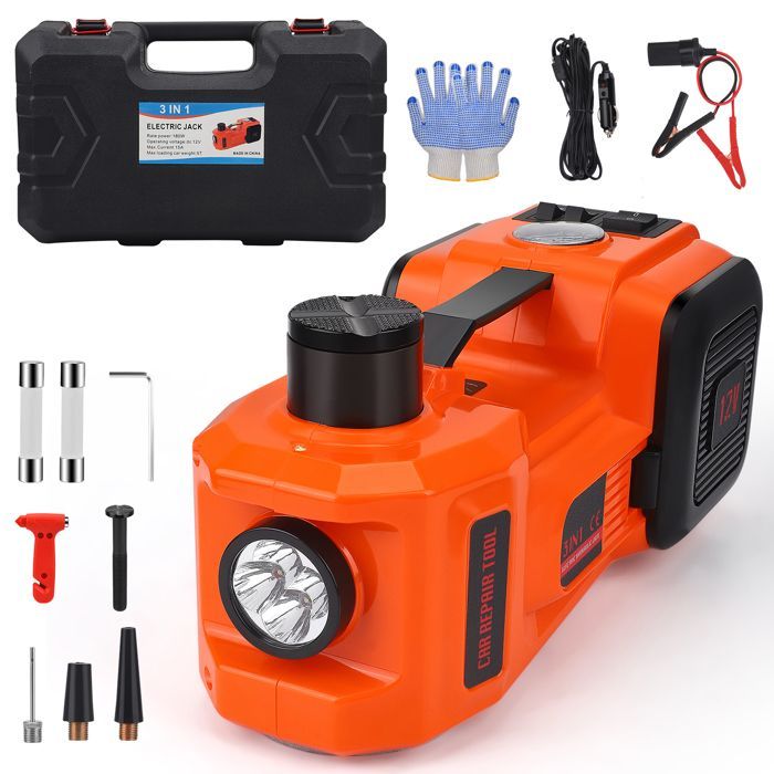 Cric hydraulique électrique 5T, 12 V 180 W kit de levage avec pompe gonflable et éclairage LED, cric 150-450 mm pour voiture, SUV