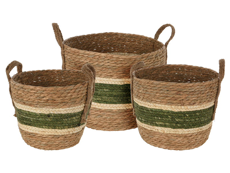 Kosz naturalny z uszami 24 cm brązowo-zielony