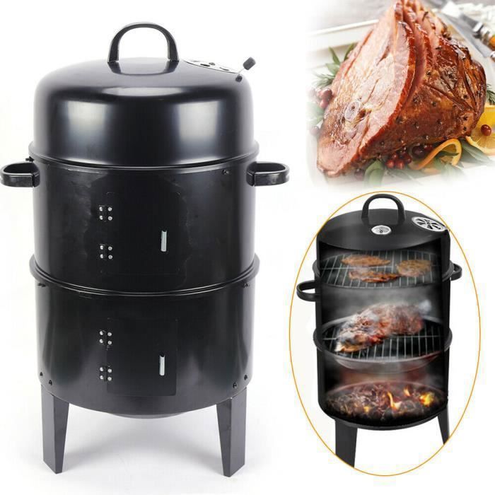 Four à Grillades à Double Couche Fumoir à Baril - Barbecue Poêle avec Thermomètre - Poêle Barbecue - Four à Viande Double Couche