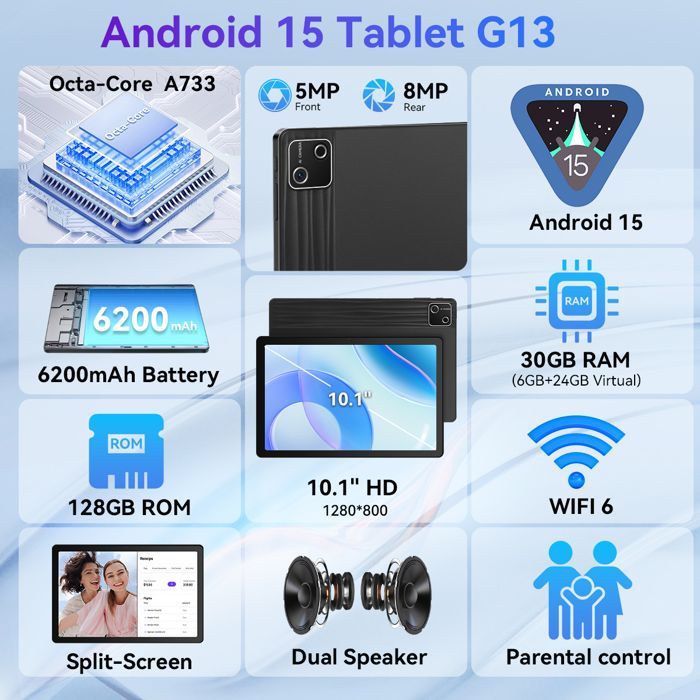 Tablette - KOTSREN - 10.1'' - Android 15 - 30Go RAM - 128Go stockage