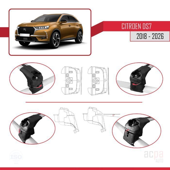 Barras de techo para Citroën/DS 7 Crossback 2018-2026 ACE-2 Railing, portaequipajes para coche, aluminio gris, 2 barras.