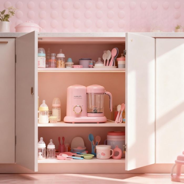 Robot da cucina multifunzione 4 in 1 per la preparazione di pappe e frullatore completamente automatico con funzione vapore e timer, rosa