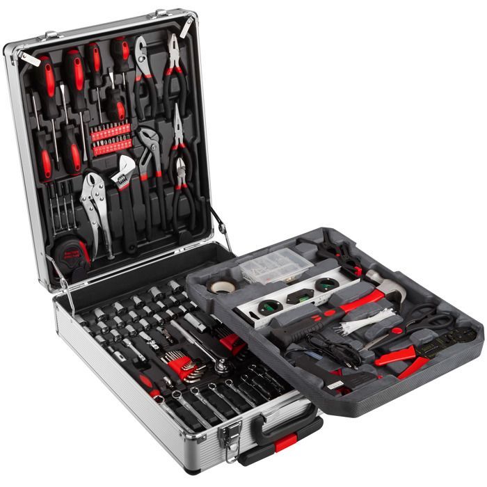 Tools - TECTAKE - ALFONS 799-piece tool kit with folding and telescopic handle, gloves included - Black