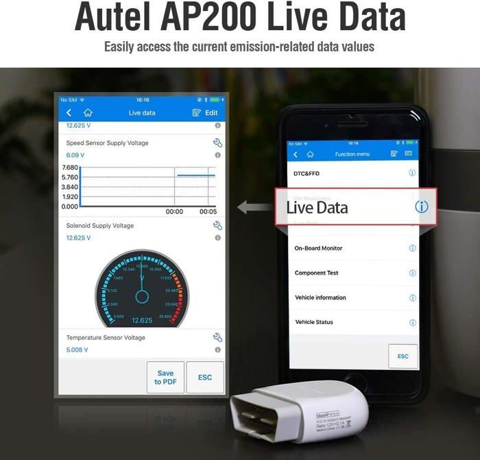 Autel AP200 OBD2 Bluetooth Car Diagnostic Tool with Full System Diagnostics