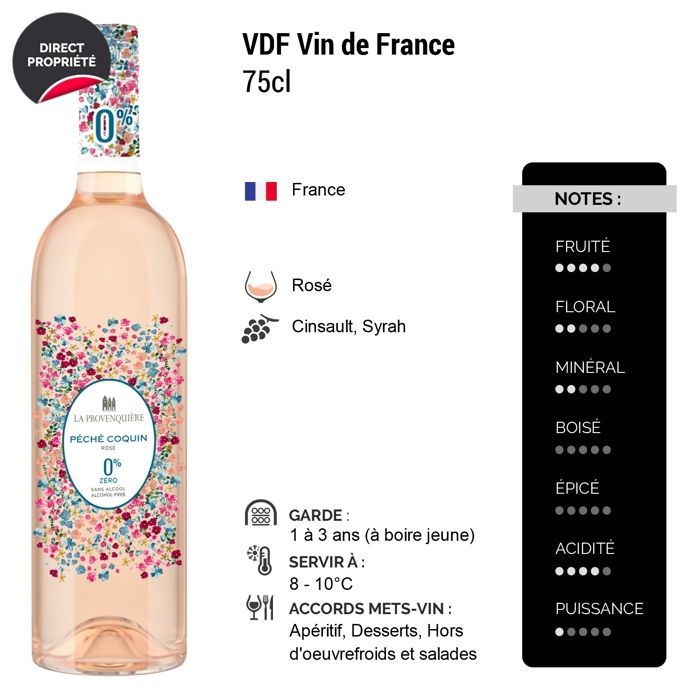 La Provenquière Péché Coquin 0% Alkoholfrei – Vin de France – Roséwein (6x75cl) HVE Alkoholfrei