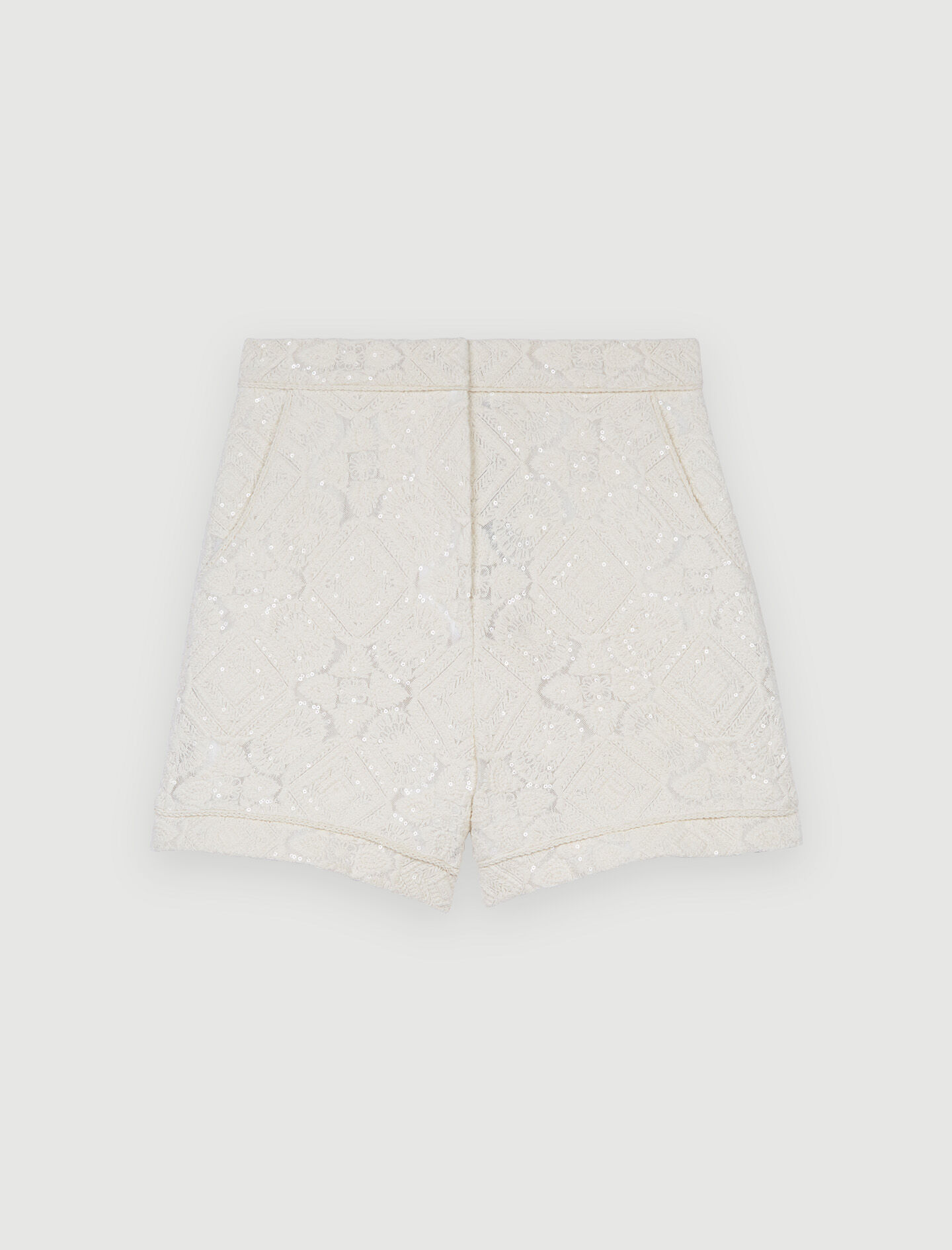 Geborduurde tule shorts met pailletten - Gebroken wit