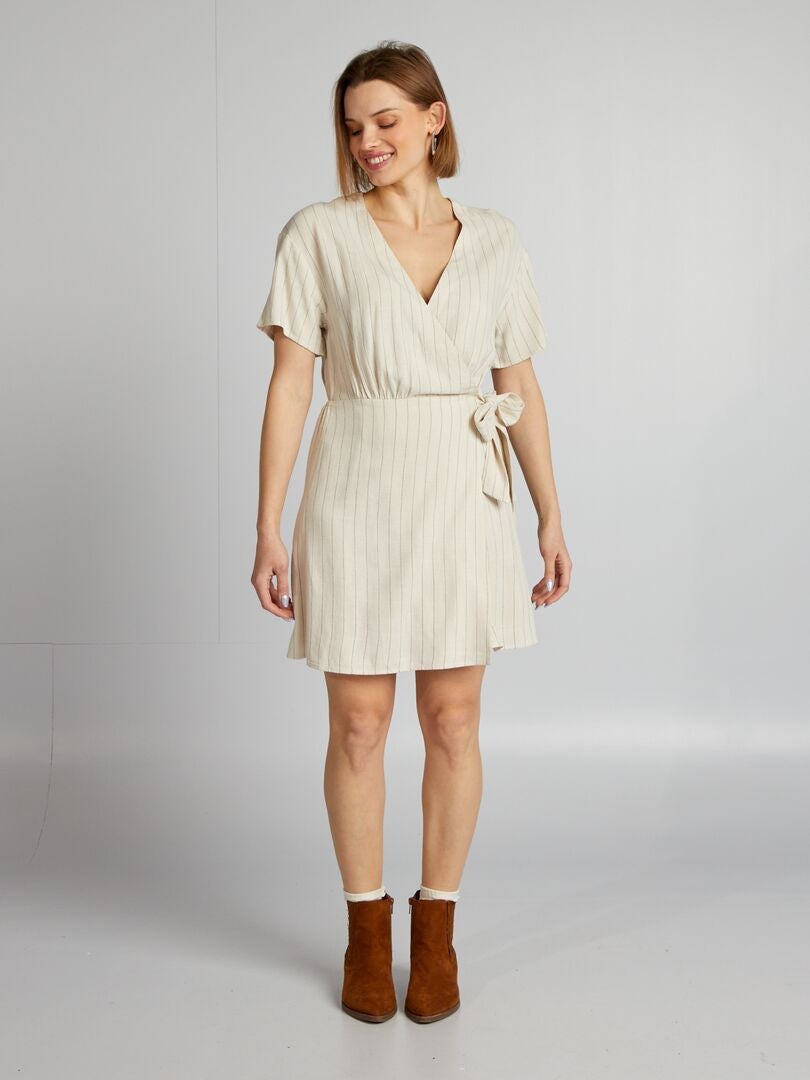 Vestido envelope de linho - BEGE
