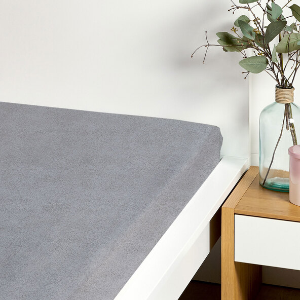 Supersoft terry stretch fitted sheet, 90-100 x 200 cm, grey