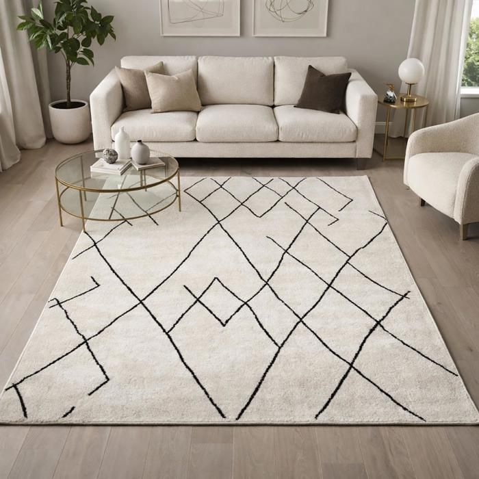 Alfombra bereber de 200x280 cm con motivos tribales tejidos, color crema NALADON.