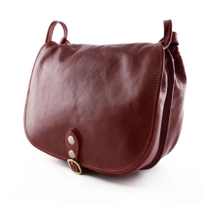 Bolso de hombro de piel color coñac para mujer - Artículos de piel hechos en Italia - Bolso de mujer