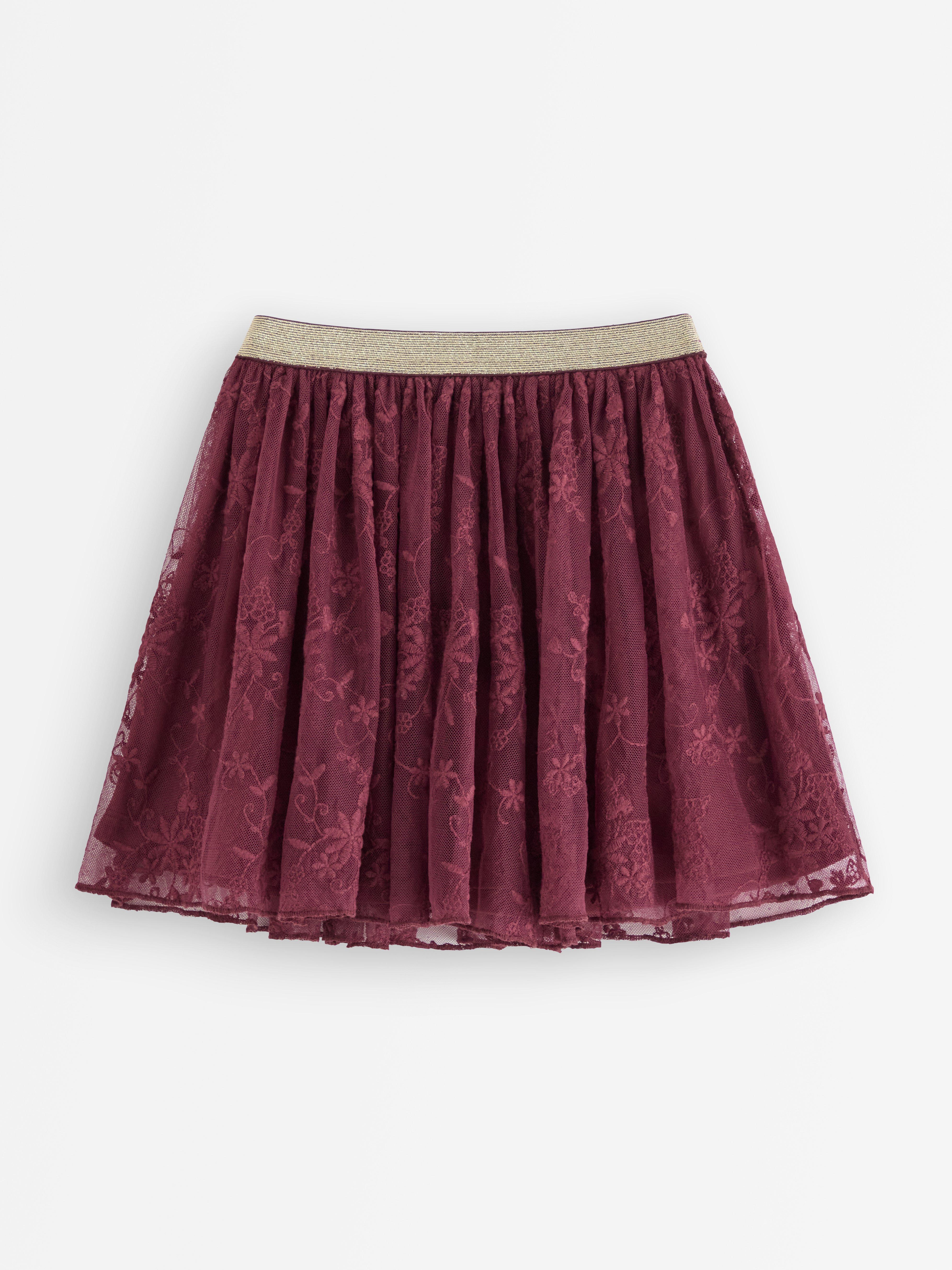 Saia de renda vermelho escuro
