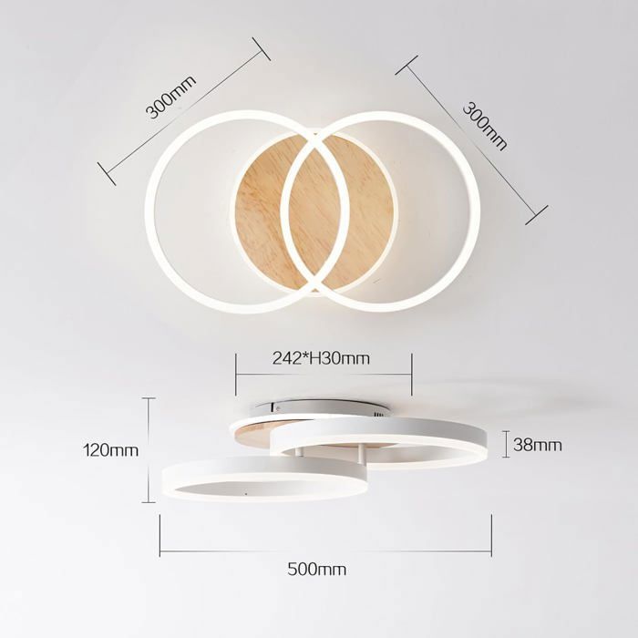 AMDELNE Modern 36W Dimmable Ceiling Light with Remote Control/Metal+Acrylic/Round Design/for Living Room/Dining Room – White+Wood