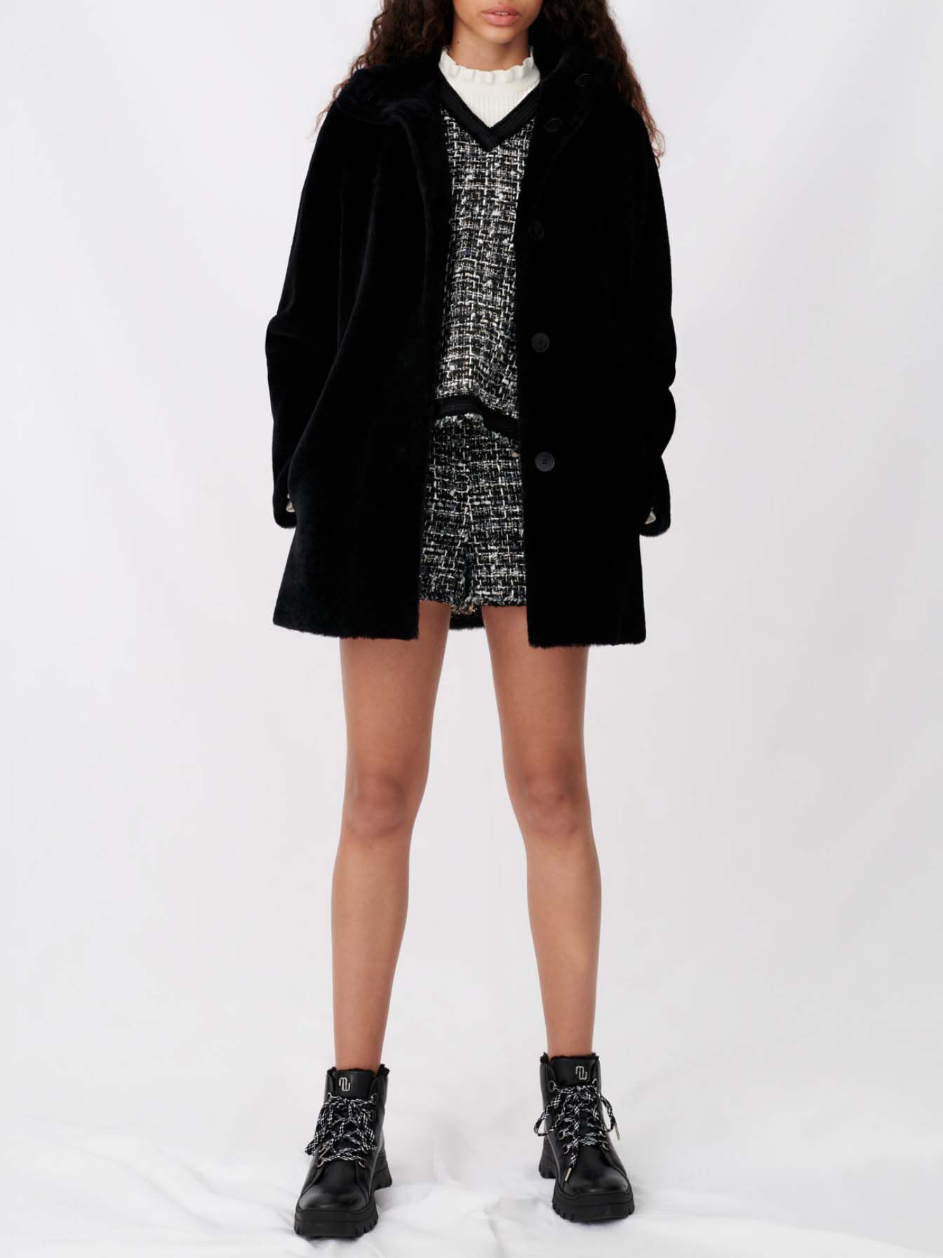 Palton reversibil din sherpa - Negru