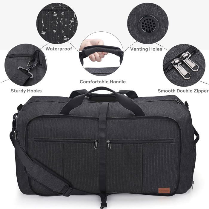 Bolsa de viaje plegable para hombre y mujer, bolsa de fin de semana grande de 120 L con compartimento para zapatos, bolso impermeable.